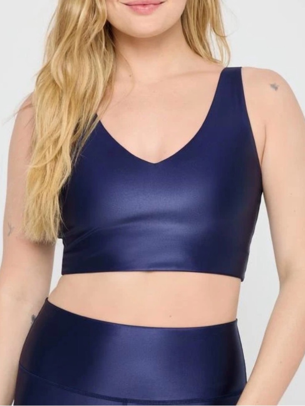 Spiritual Gangster Navy High-Gloss Crop Tank